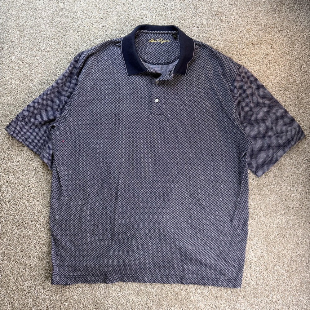 Ben Hogan Polo Shirt Mens XL Blue Geometric Knit Cotton Short Sleeve Golf Top